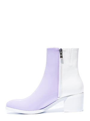 Balancing Act Boots - Purple/White Patent