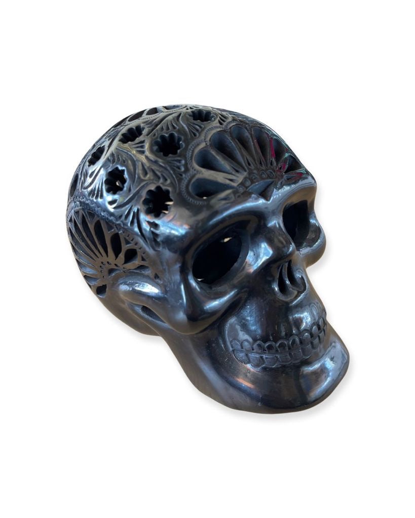 Barro Negro Flower Skull (black clay)