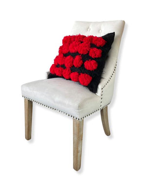 Black Wool Red Pompom Pillow