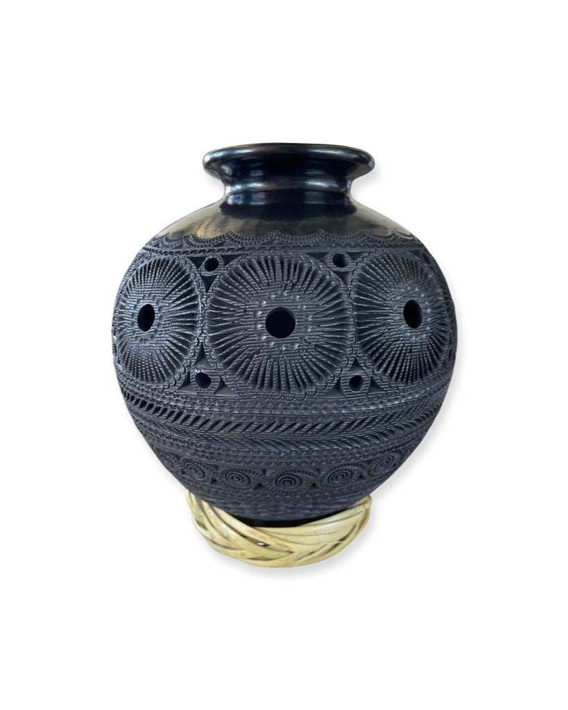 Black Clay Carved Pot